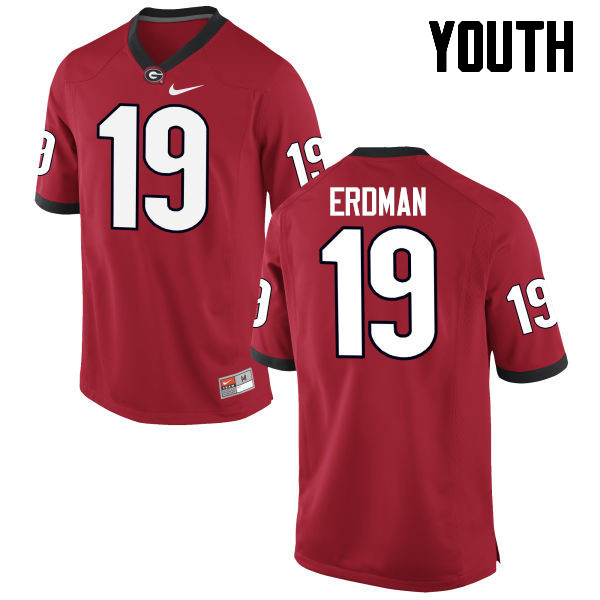 Georgia Bulldogs Youth Willie Erdman #19 Red Stitched College UGA Football Jersey 23CX018TR